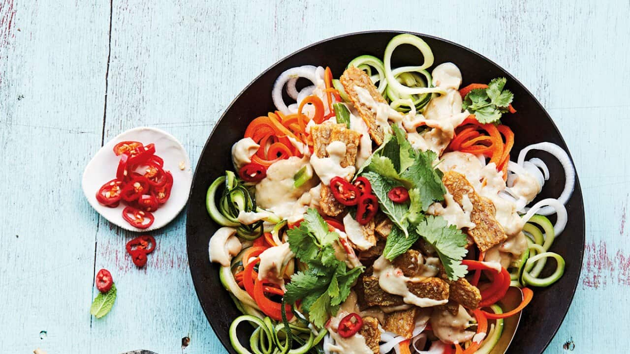 Tempeh satay with lime zoodles