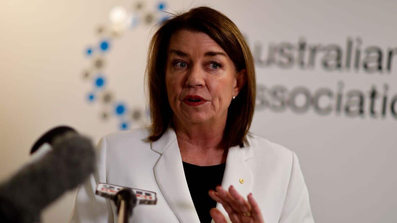 Banking Association CEO Anna Bligh speaks to the media