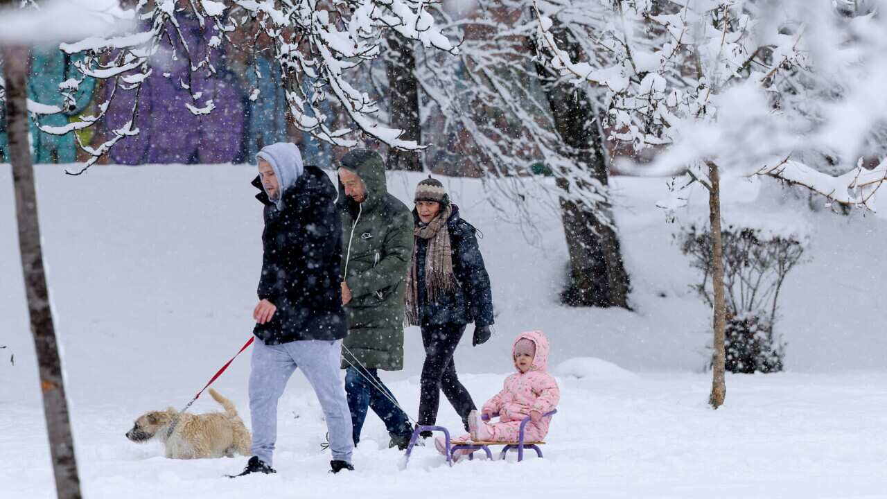 Heavy snowfall in Skopje, Republic of North Macedonia