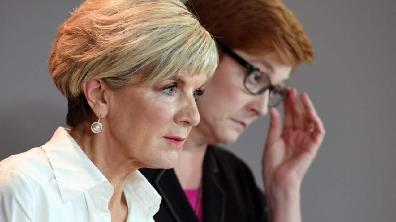 Australia's Foreign Ministers in 2018 Julie Bishop (L) and Marise Payne