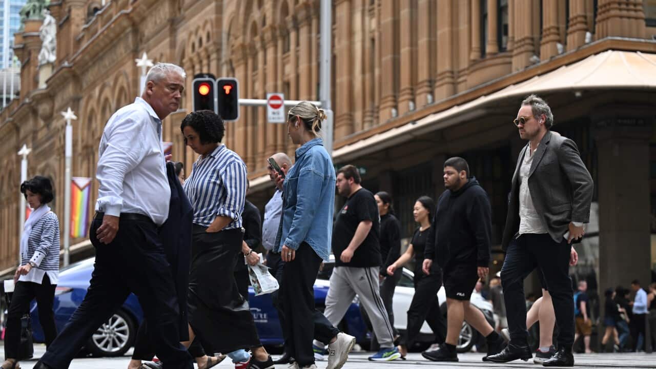People walking on a street.