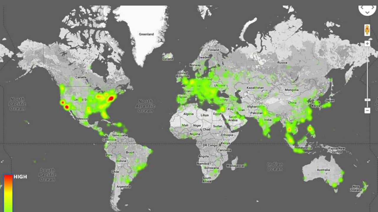 A heat map of potential victims of the Blackshades software