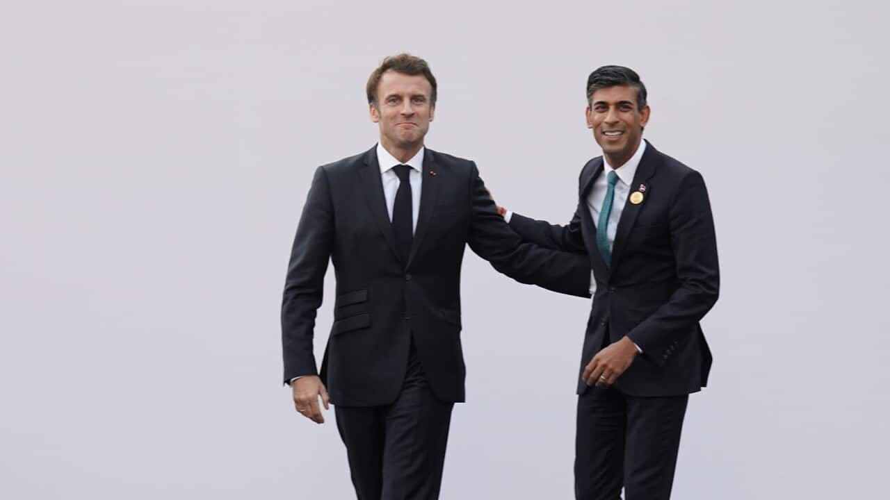 French President Emmanuel Macron and UK leader Rishi Sunak (AAP).jpg