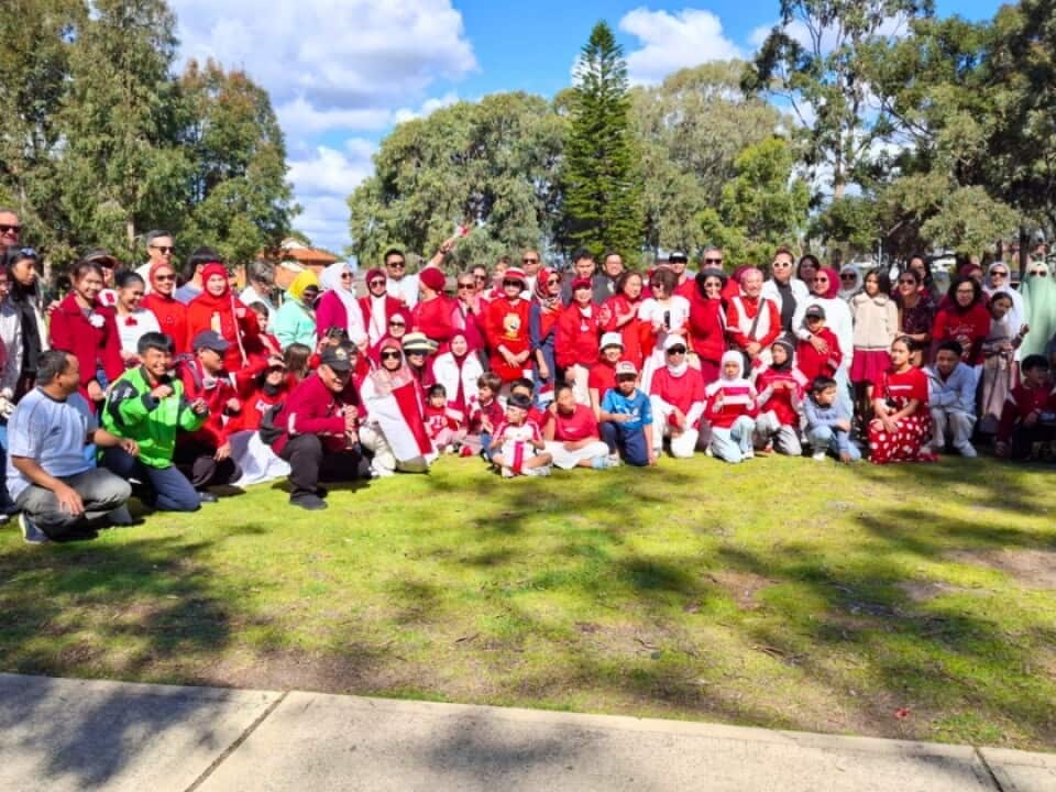 Members of the Indonesian diaspora gathered at Rayment Park, Lathlain, WA, to celebrate Indonesia's 81st Independence Day.