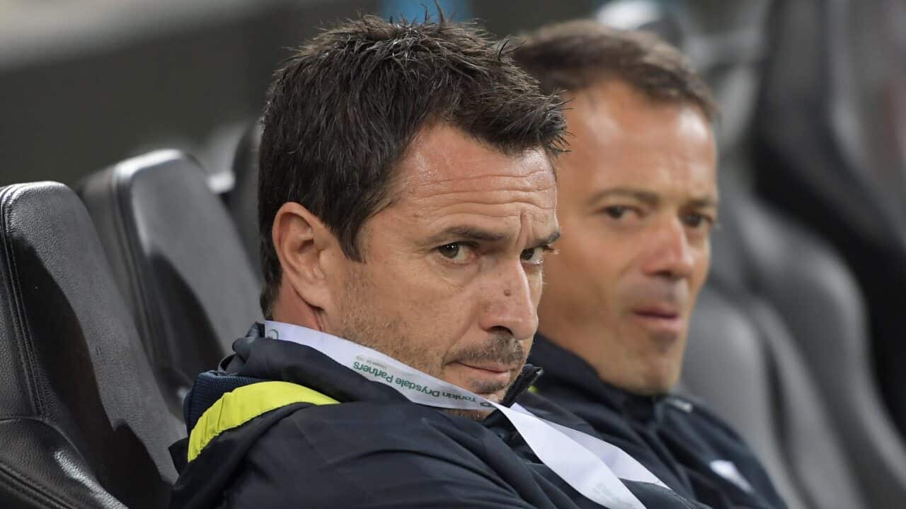 Coach Paul Okon of the Central Coast Mariners before the A-League Melbourne Victory and Central Coast Mariners round 27 match at AAMI Park in Melbourne, Friday, April 14, 2017. (AAP Image/Tracey Nearmy) NO ARCHIVING, EDITORIAL USE ONLY