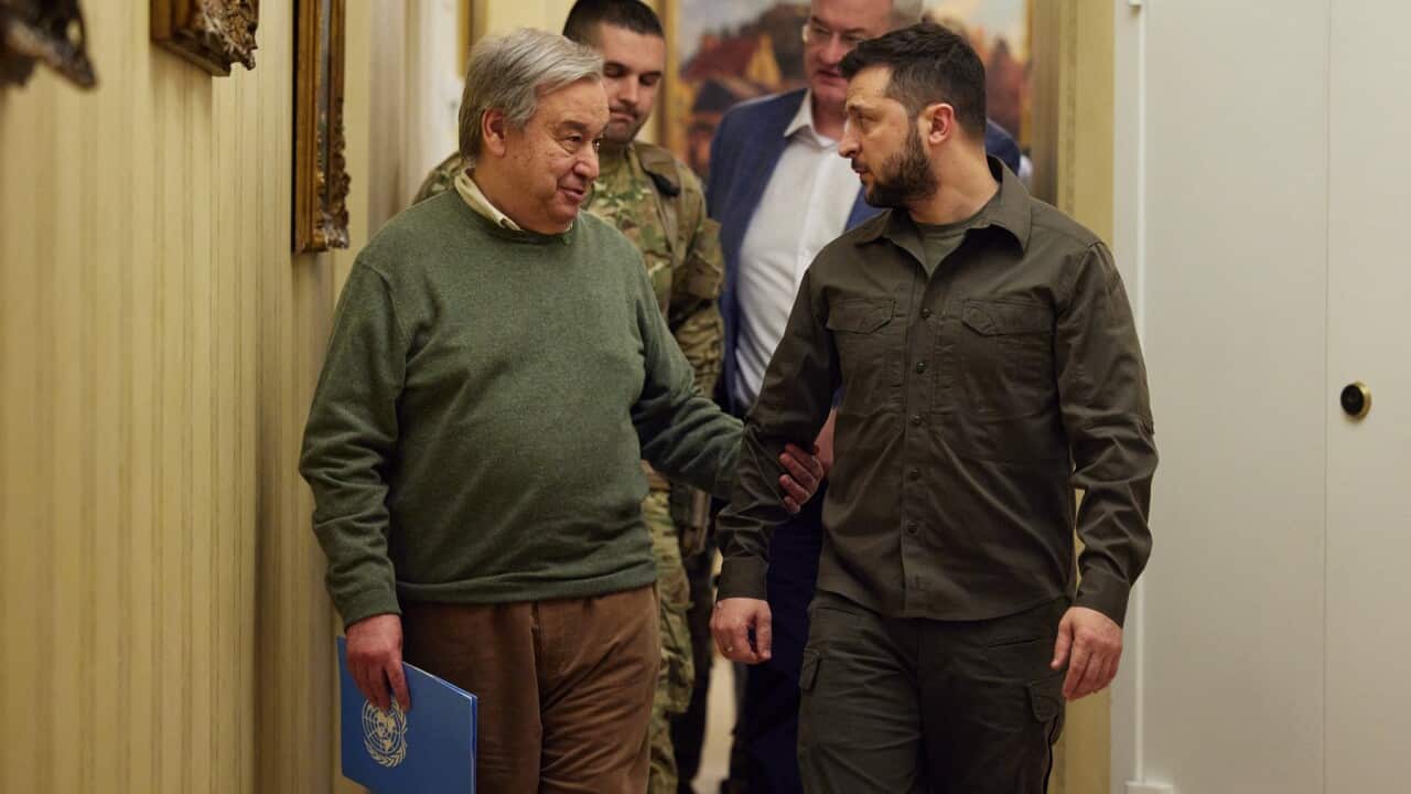 UN Secretary-General Antonio Guterres meets with Ukrainian President Volodymyr Zelenskyy in Kyiv, Ukraine.