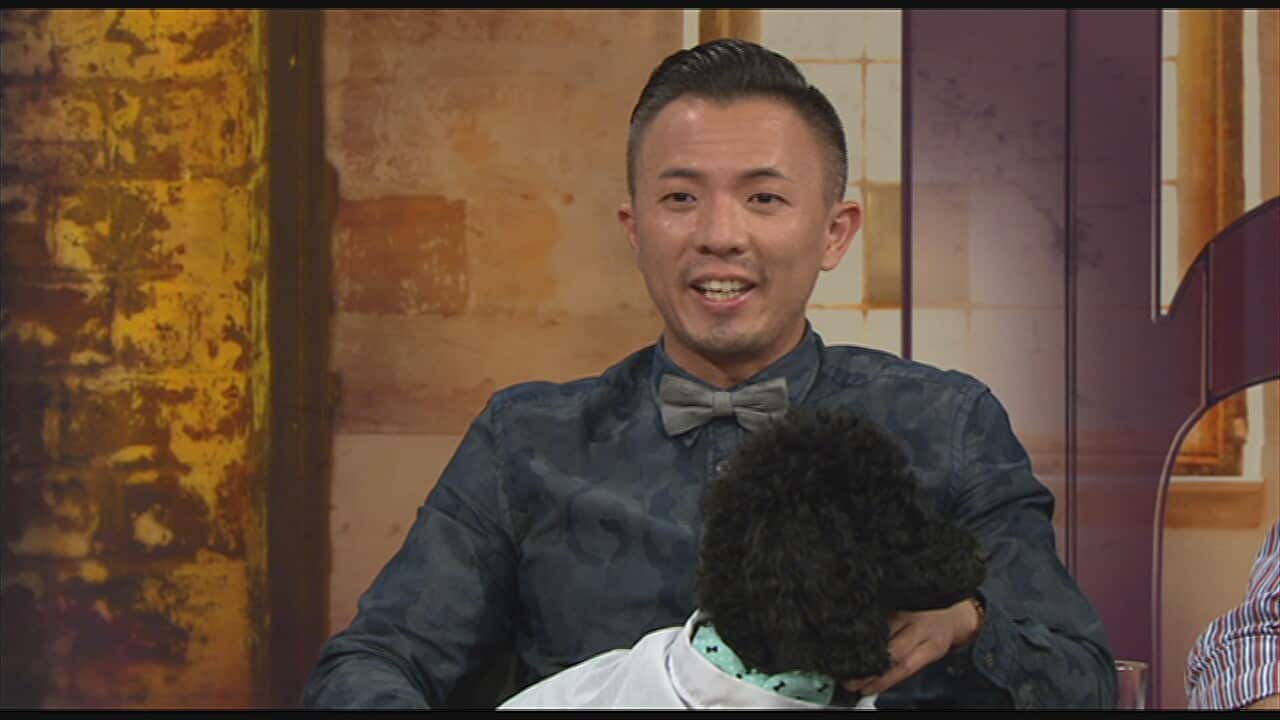 Jay Lee and his dog Noodle.