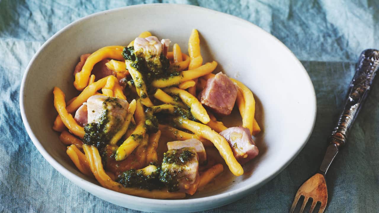 Trofie alla Carlofortina prepared by chef Giovanni Pilu