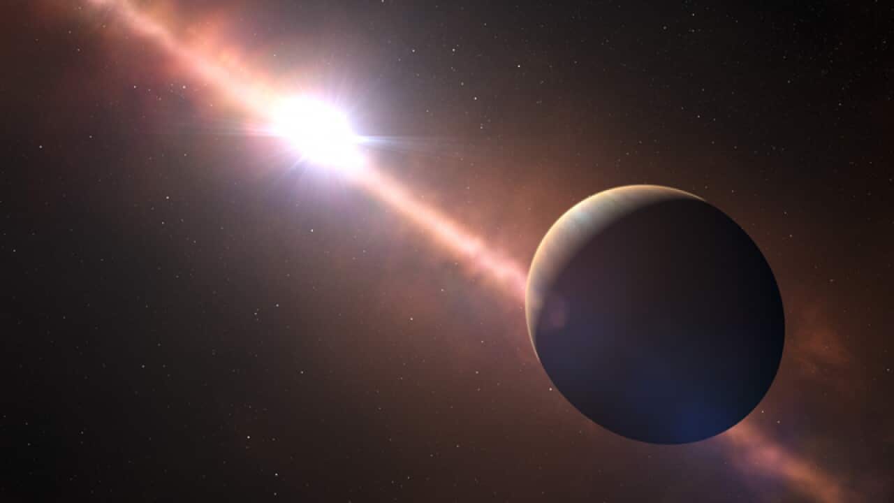 An artist's view of a planet orbiting the Beta Pictoris star