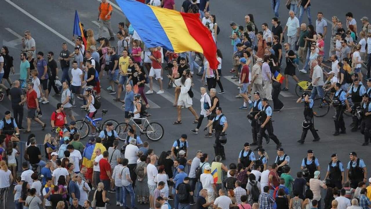Romania anti-government protests.