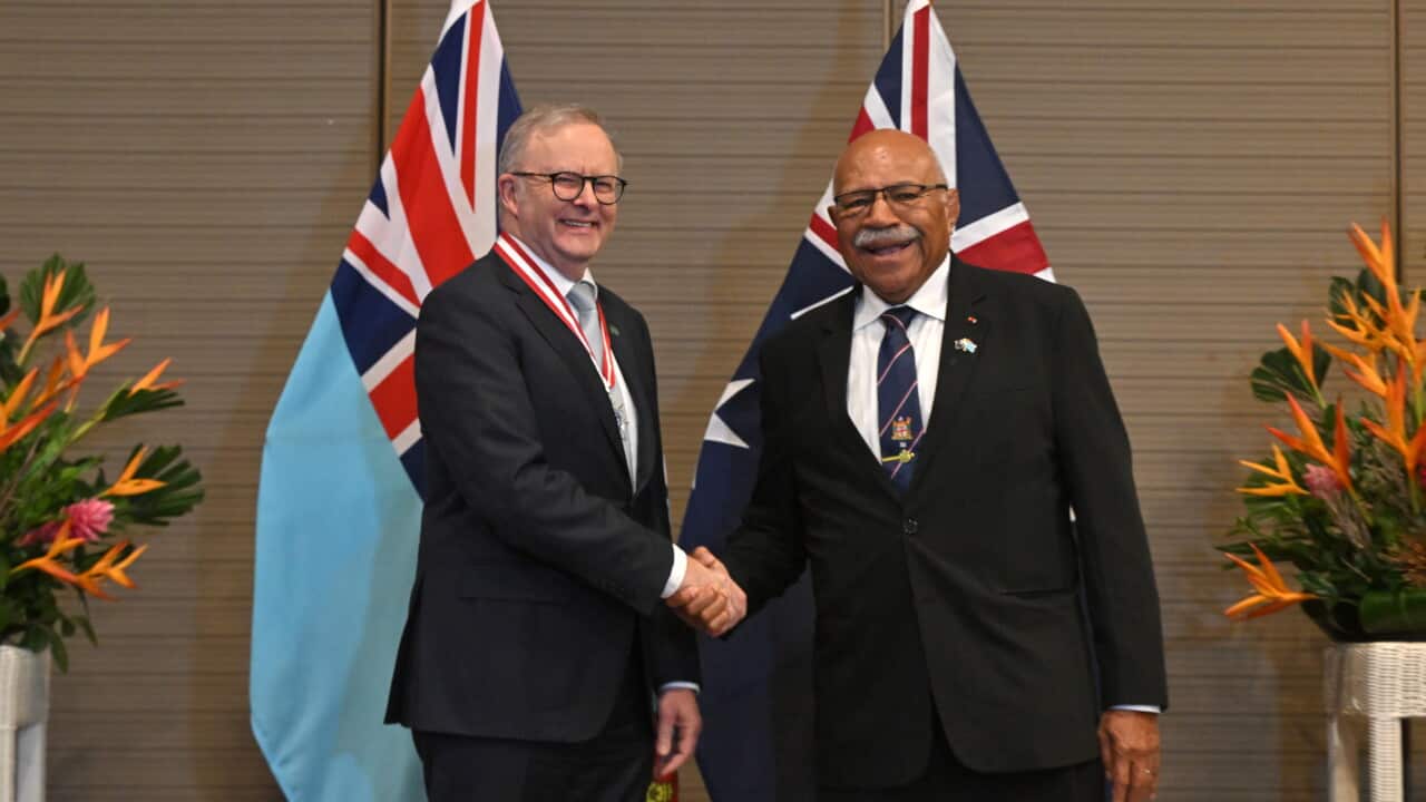 Australia’s Prime Minister Anthony Albanese and Fiji’s Prime Minister Sitiveni Rabuka before a bilateral meeting in Suva.