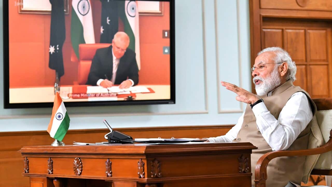Indian Prime Minister Narendra Modi speaks during a virtual meeting with Australian Prime Minister Scott Morrison in New Delhi, India on June 4, 2020.