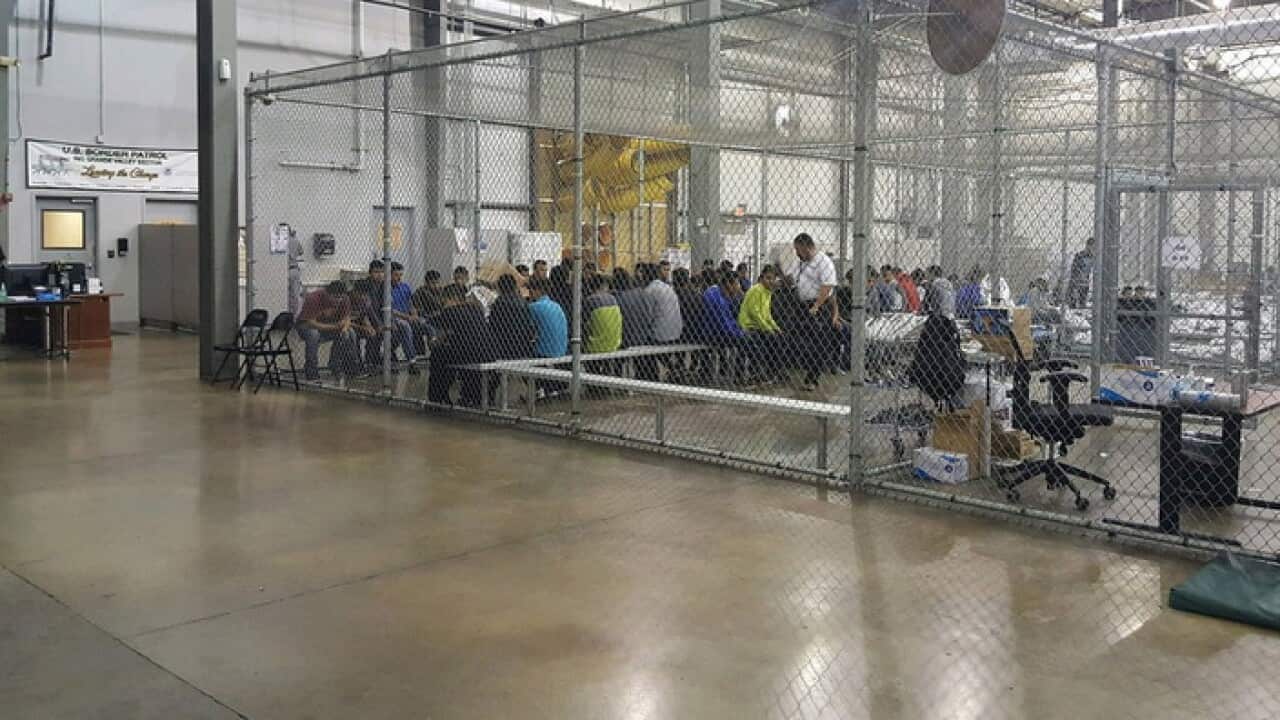 US Customs and Border Patrol image from a US Border Patrol Processing Center in McAllen, Texas, US