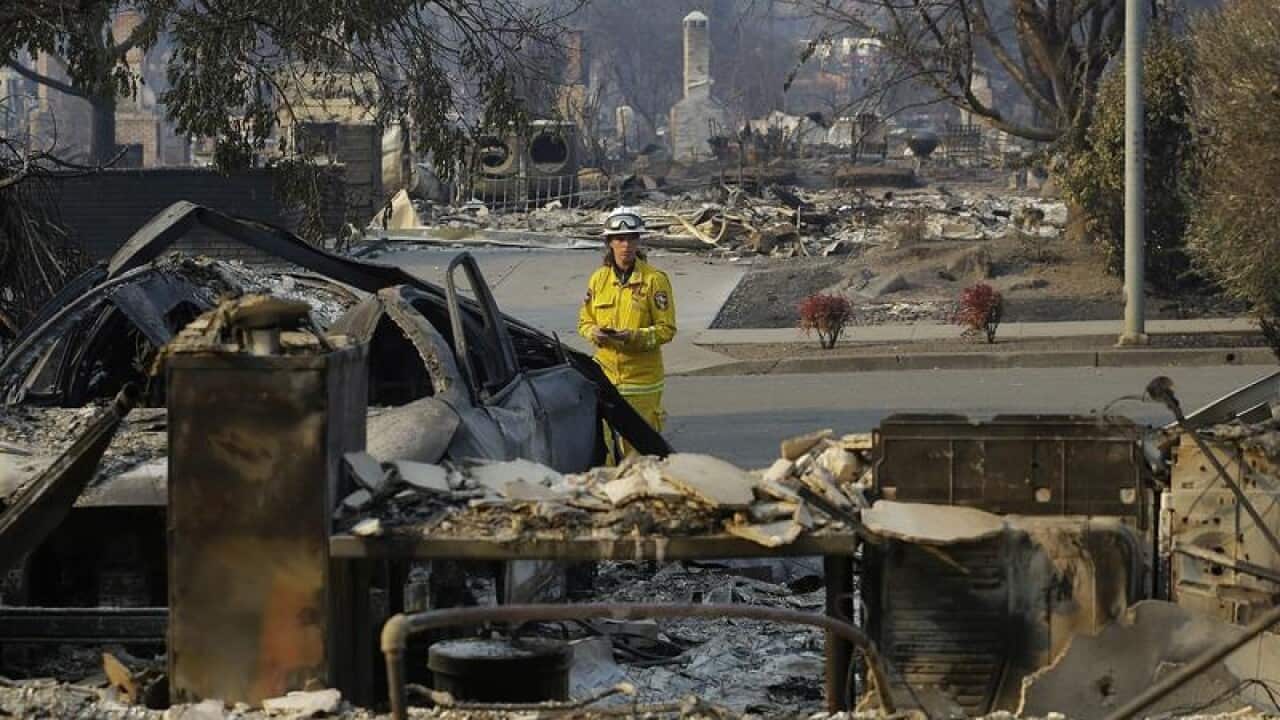 Homes destroyed by fires in Santa Rosa, California.