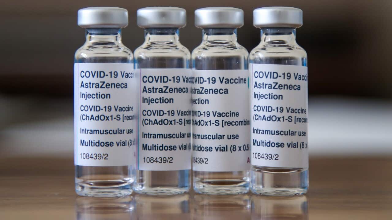 Vials containing AstraZeneca COVID-19 vaccine