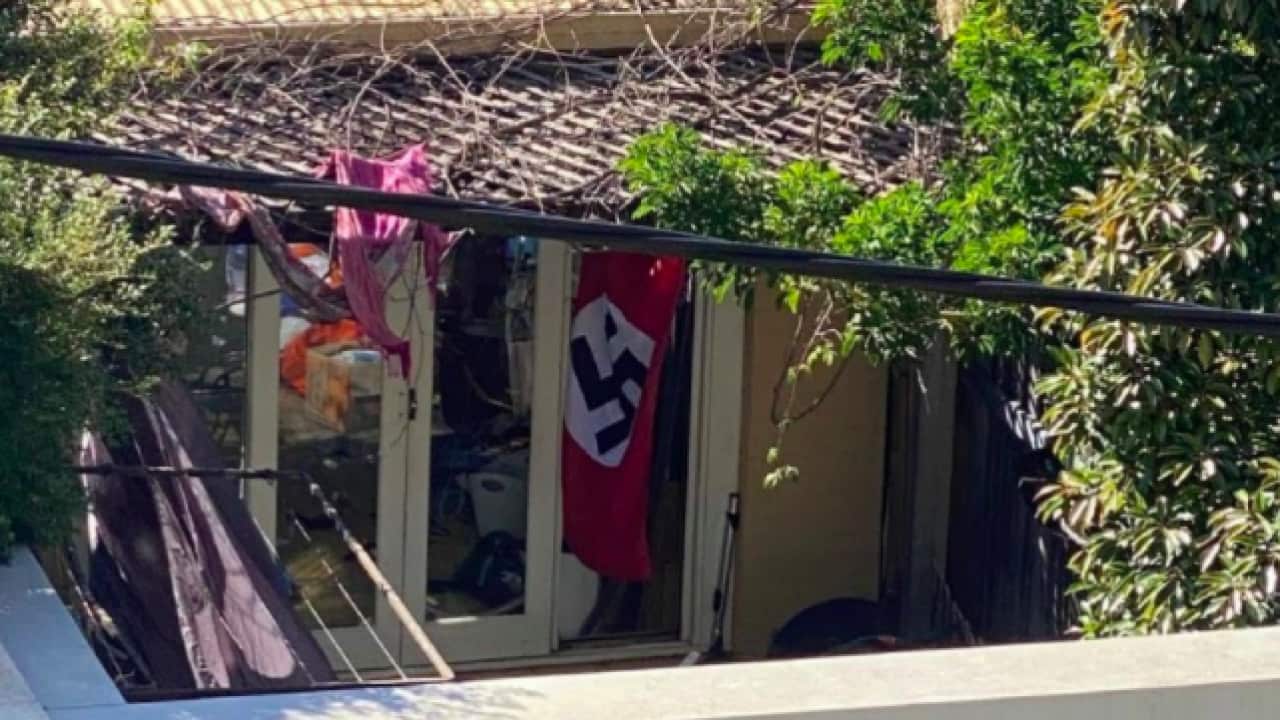 A Nazi flag is flown at a Newtown home.
