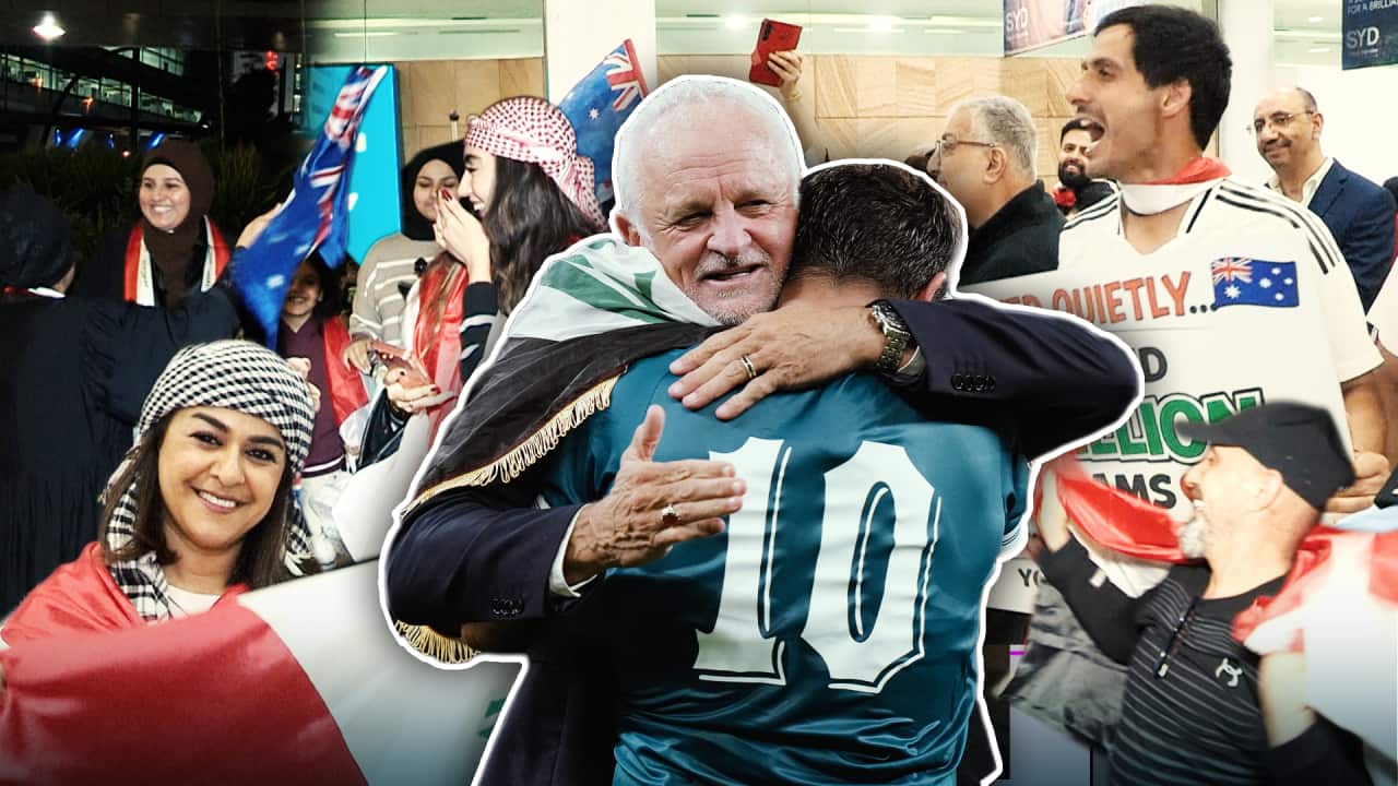 A photo collage of smiling people, some holding flags