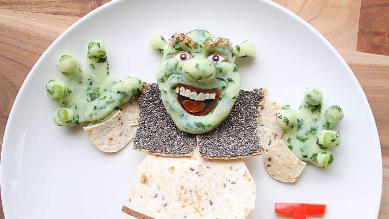 Spinach mash and some creative thinking is the secret to Shrek by Jacob's Food Diaries. (Jacob's Food Diaries) 