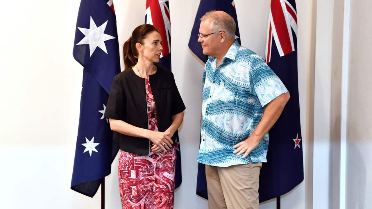 New Zealand's Prime Minister Jacinda Ardern meets with Australia's Scott Morrison in Tuvalu