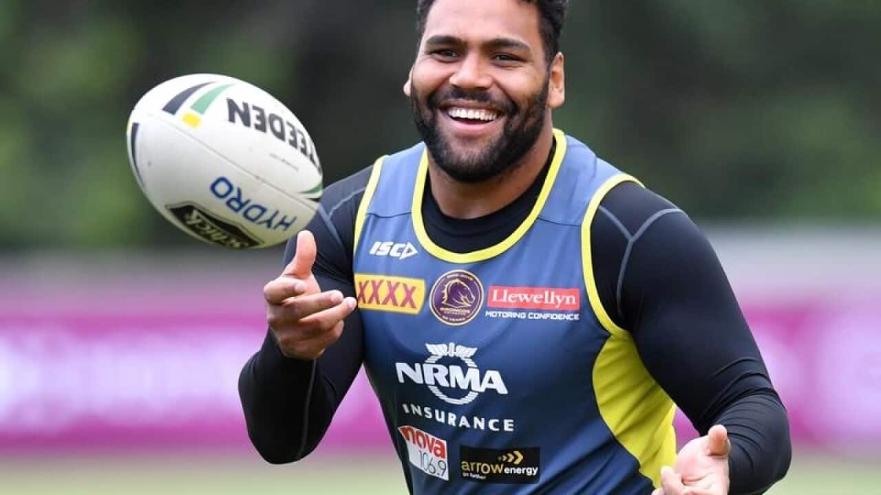 Sam Thaiday is seen during Brisbane Broncos training