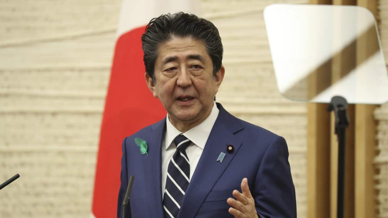 Prime Minister Shinzo Abe meets a press conference at the prime minister's office in Tokyo on April 17, 2020