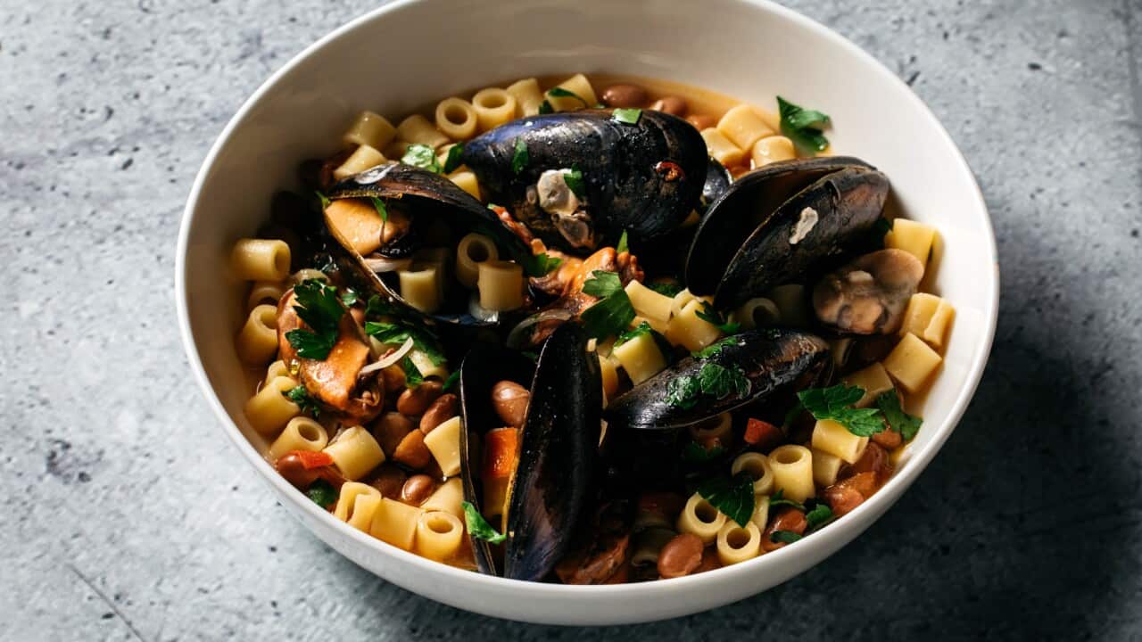 Ditalini pasta with mussels and beans (Ditalini con cozze e fagioli)