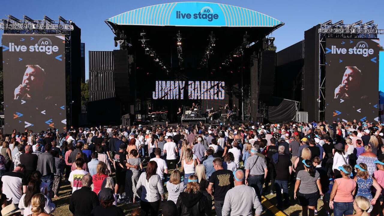 Jimmy Barnes performs at the MND concert in Melbourne Park. 