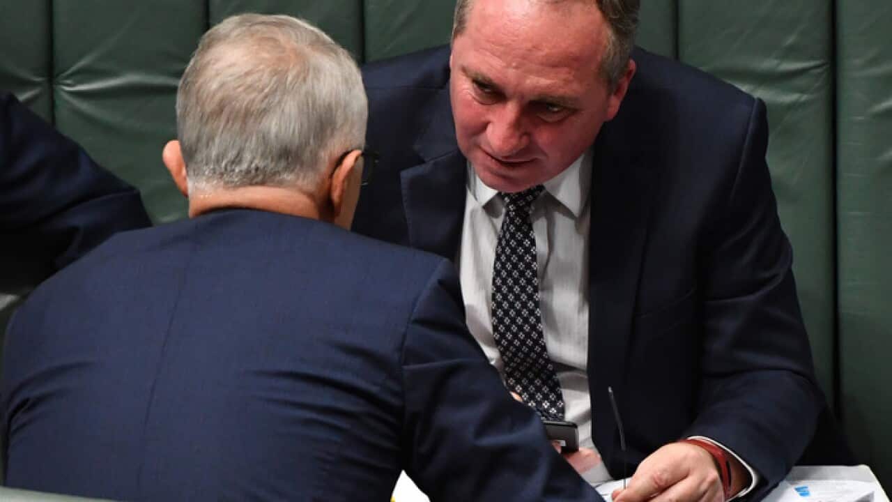 Prime Minister Malcolm Turnbull and Deputy Prime Minister Barnaby Joyce during Question Time in the House of Representatives