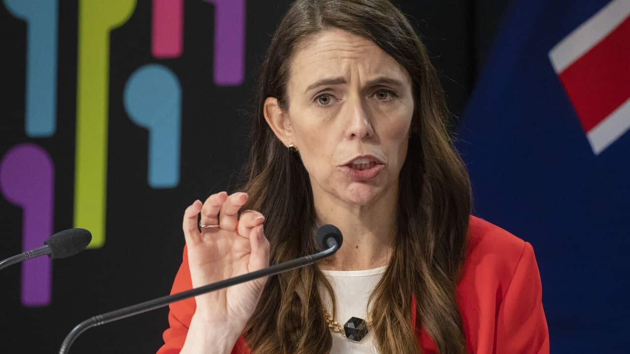 New Zealand Prime Minister Jacinda Ardern at a media conference.