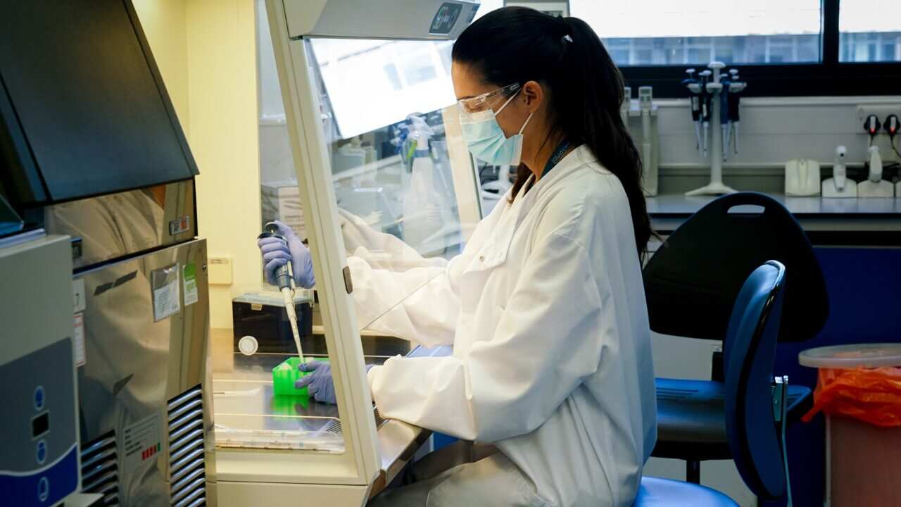 A lab technician at trial services company hVIVO.