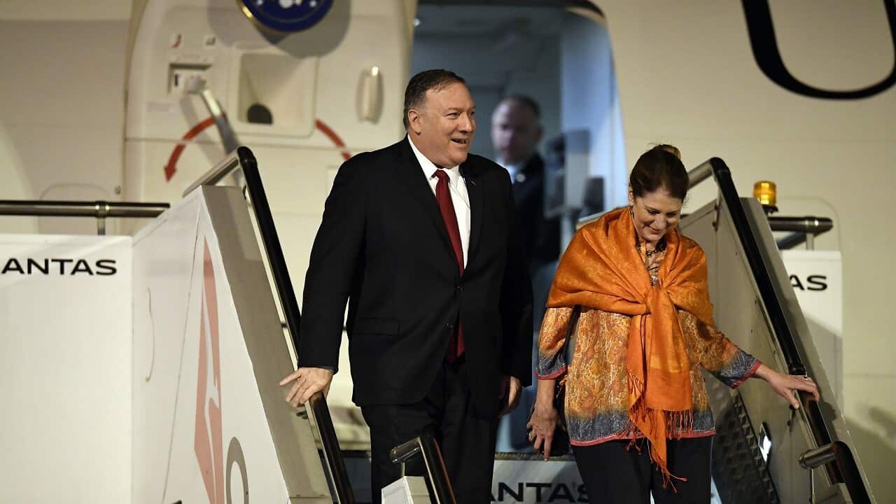 US Secretary of State Mike Pompeo and his wife Susan arrive at Sydney airport.