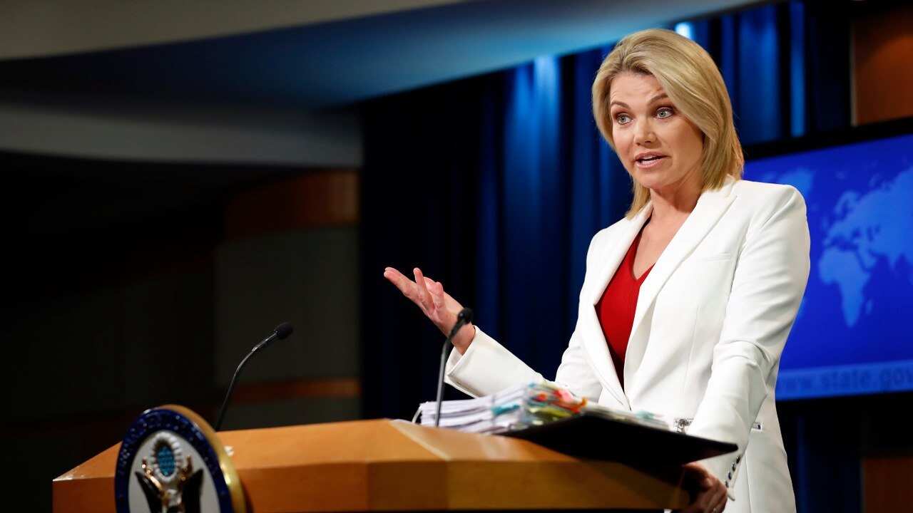 State Department spokeswoman Heather Nauert speaks during a briefing at the State Department in Washington.