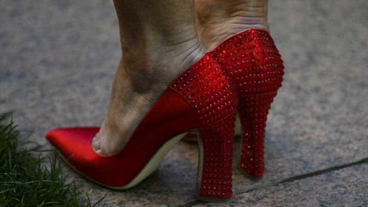Julie Bishop's shoes are seen as she speaks after the 2018 Liberal leadership spill.