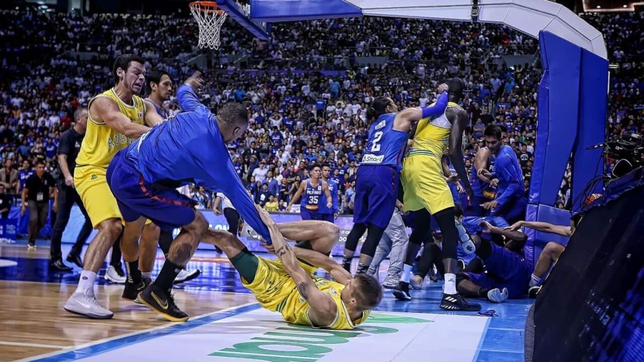 A brawl between Philippine and Australian players during the FIBA World Cup Asian qualifier game.
