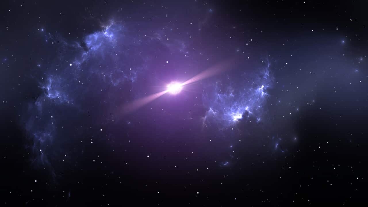 Pulsar or neutron star in the nebula. 3D illustration