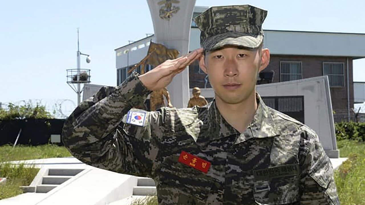 Son Heung-min at a Marine Corps boot camp on Jeju island
