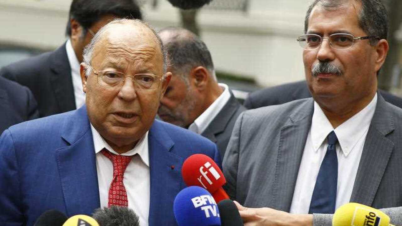 Paris Mosque rector Dalil Boubakeur, left, and Anouar Kbibech, President of the French Council of the Muslim Faith