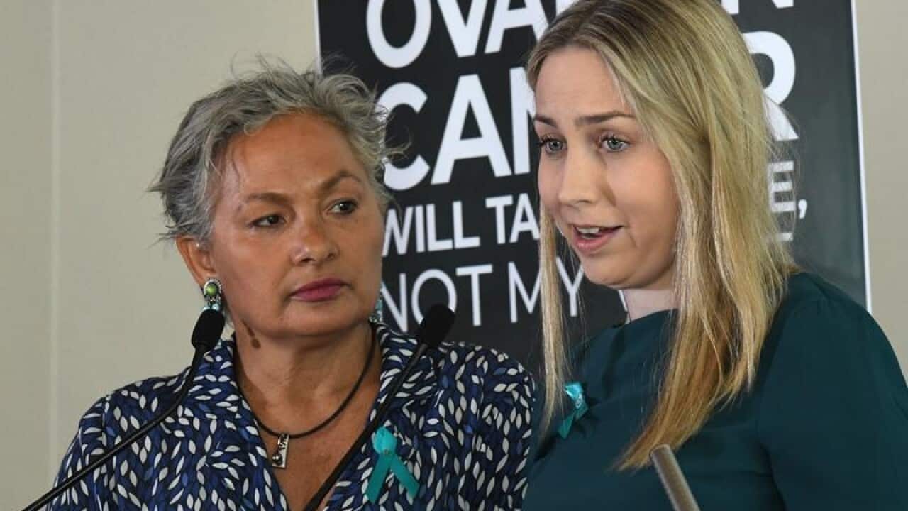 Ovarian cancer sufferers Jill Emberson and Kristen Larsen