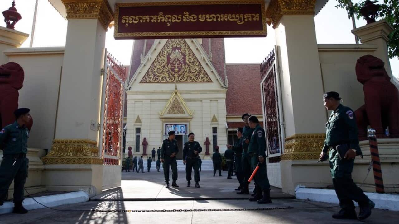 Soldiers outside Cambodia's Supreme Court in November