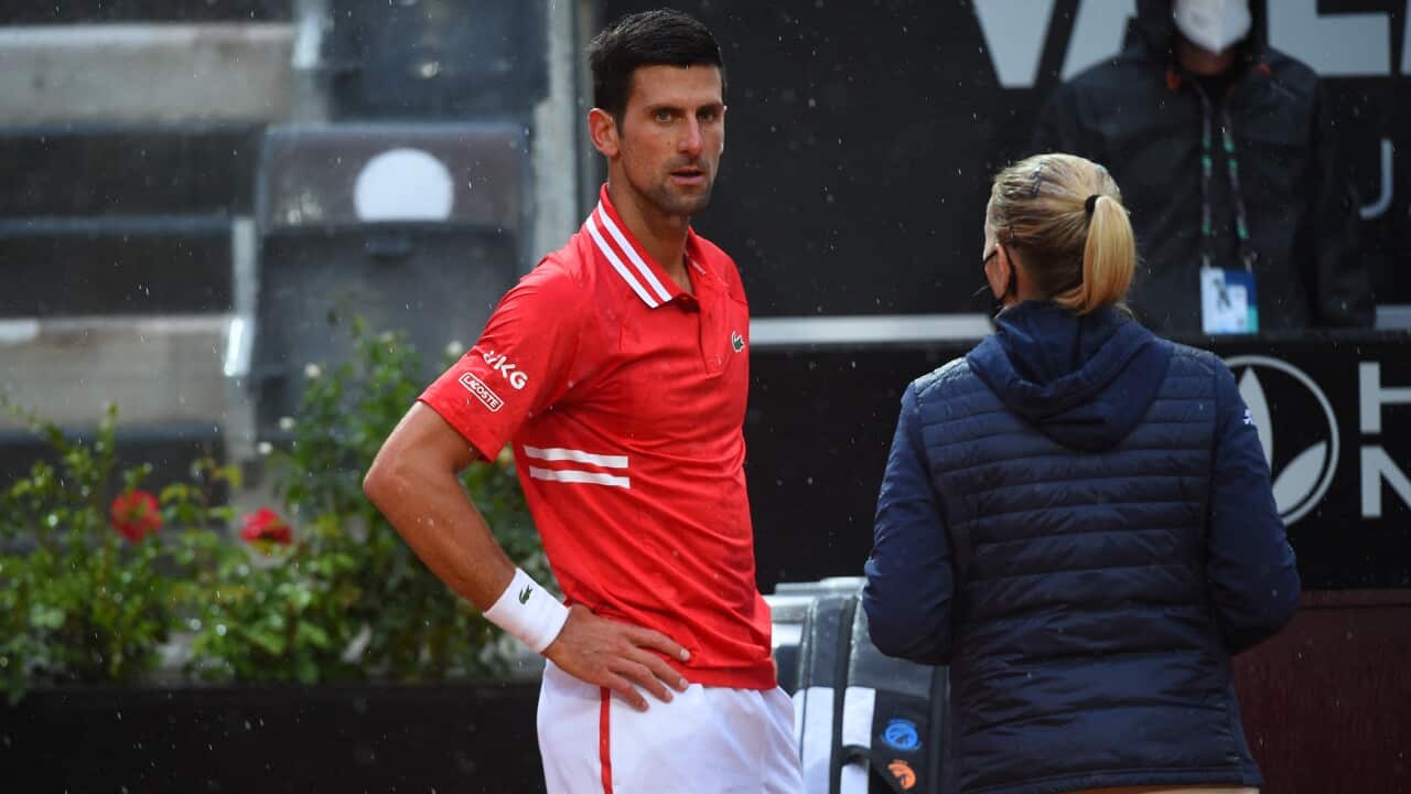 Novak Djokovic (SRB) during his quarter final round match in Rome, Italy on May 14, 2021. Photo by Corinne Dubreuil/ABACAPRESS.COM.