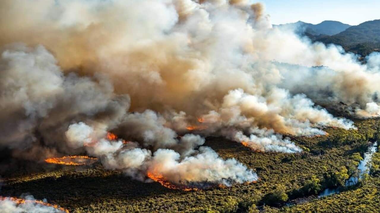 A large bushfire burning in Tasmania.