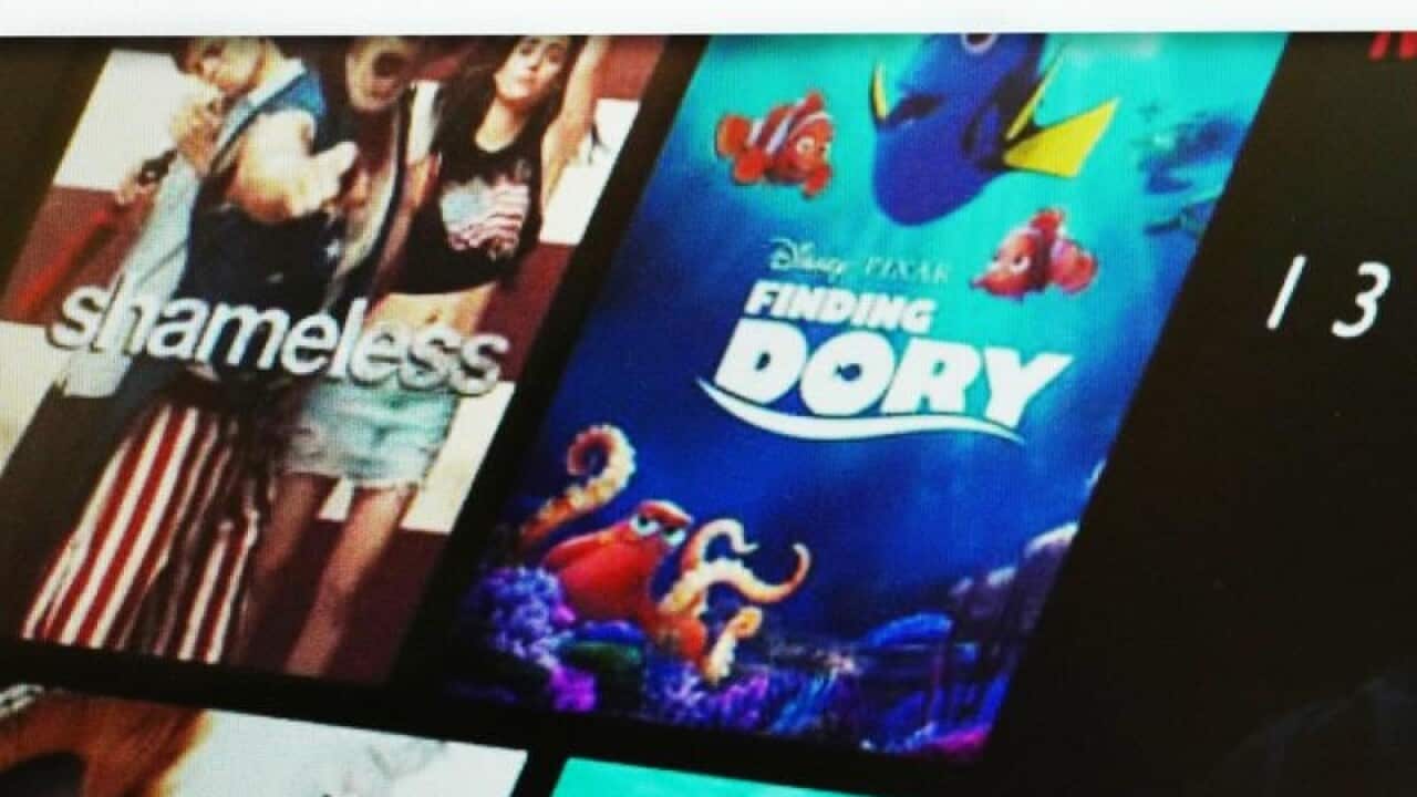 A banner, top, on the Netflix website defending net neutrality