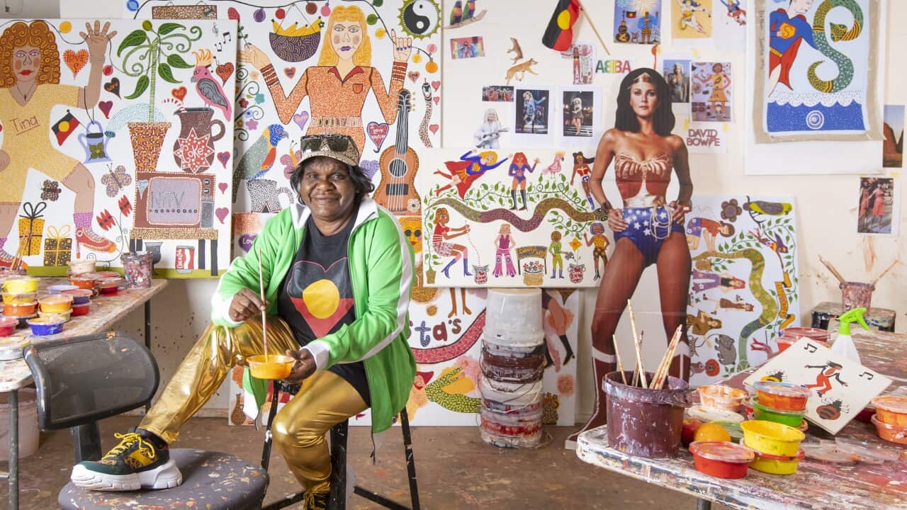 Kaylene Whiskey in a studio at Indulka, South Australia.