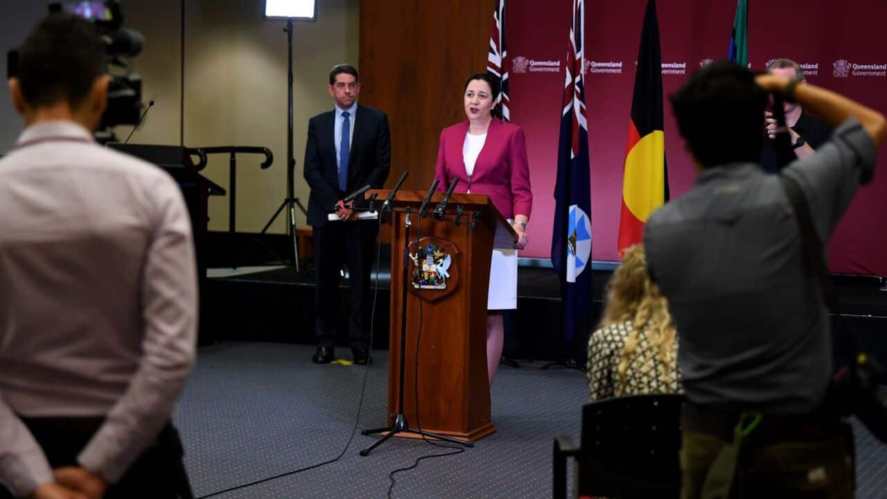Queensland Premier Annastacia Palaszczuk at a press conference at Parliament House in Brisbane