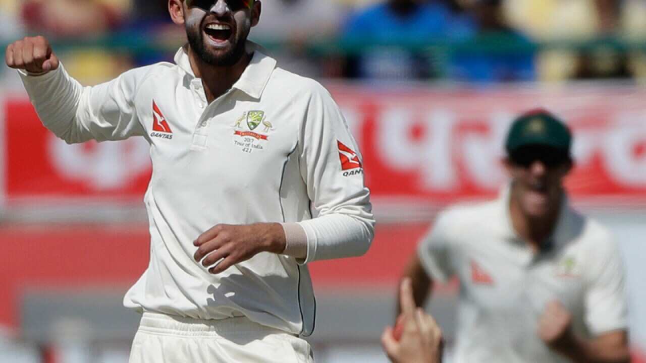 Australia's Nathan Lyon celebrates a dismissal