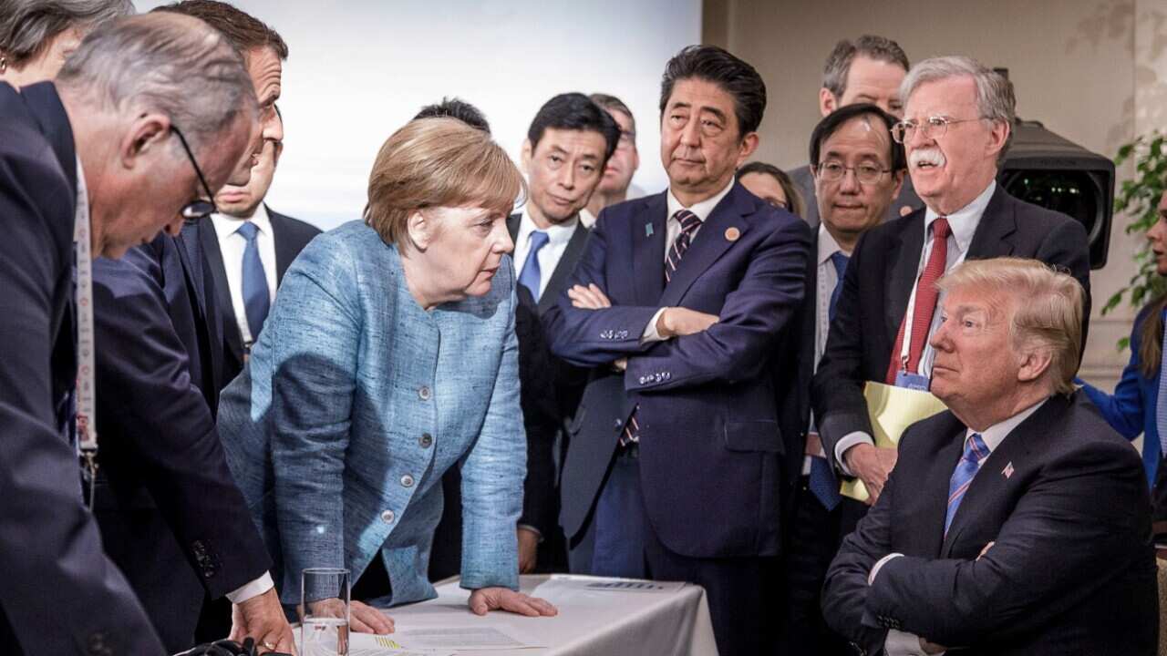 A handout photo made available by the German Government (Bundesregierung) on 09 June 2018