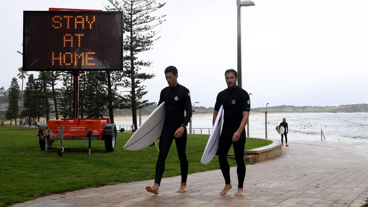 Public health messaging at Dee Why in Sydney's northern beaches over the weekend.