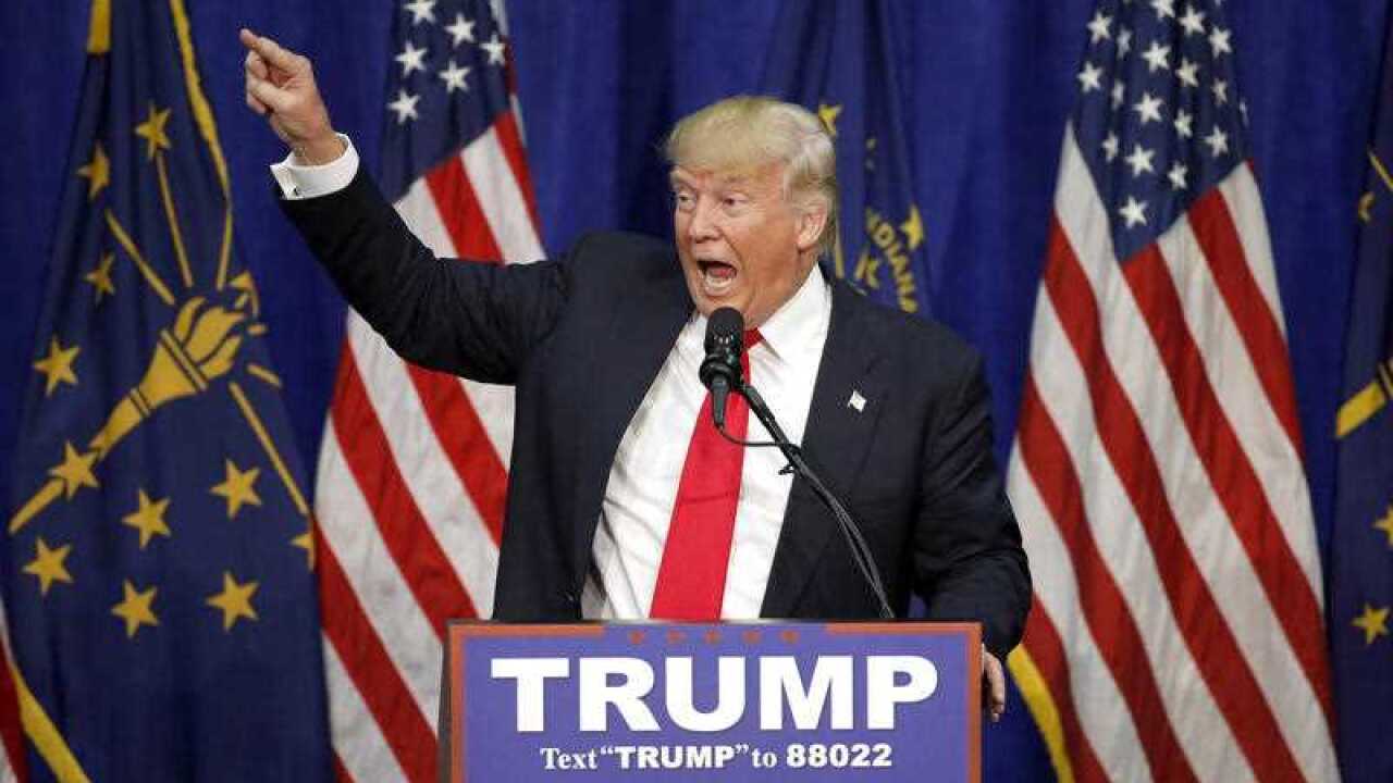 Republican presidential candidate Donald Trump speaks during a campaign stop in Indiana.