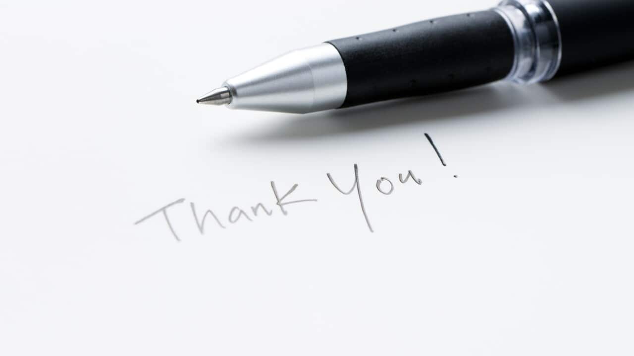 Hand writing thank you note