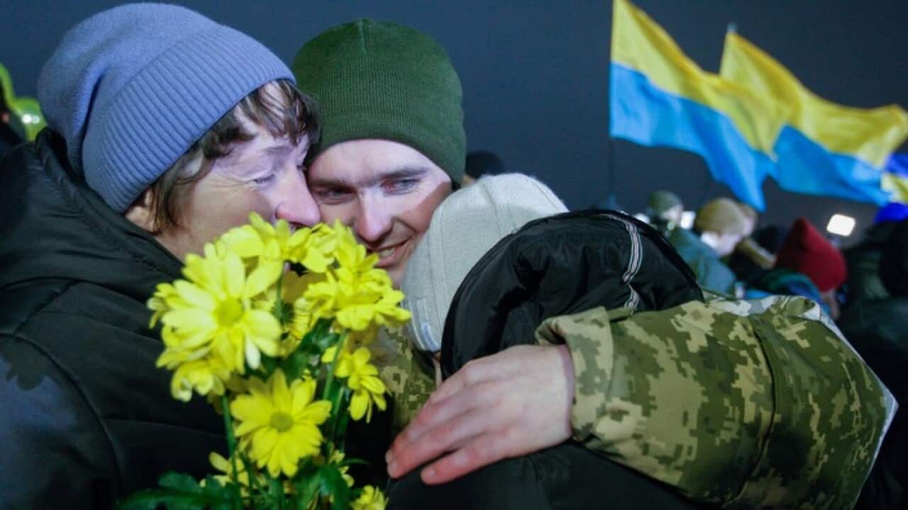 Released Ukrainian hostages at the Boryspil airport in Kiev, Ukraine, 27 December 2017. EPA/STEPAN FRANKO